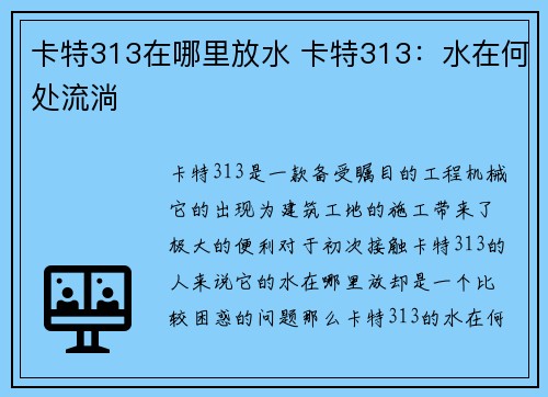 卡特313在哪里放水 卡特313:水在何处流淌